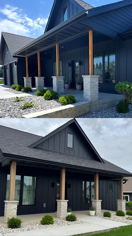 Front porch with timber posts on stone bases